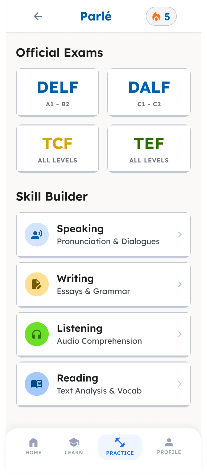 Official exams screen