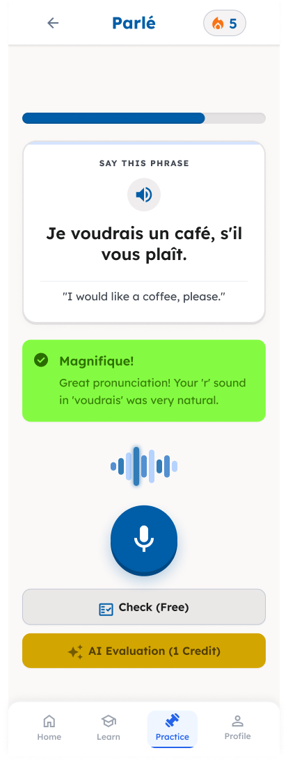 Speaking practice with AI evaluation
