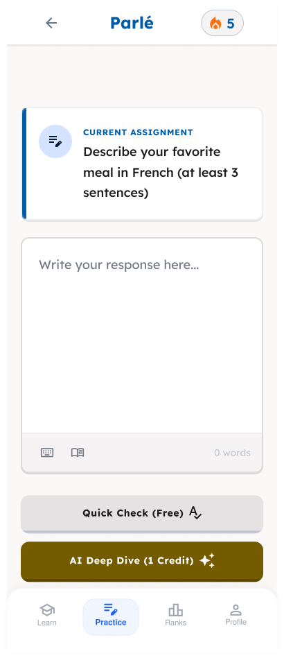 Writing practice with AI evaluation